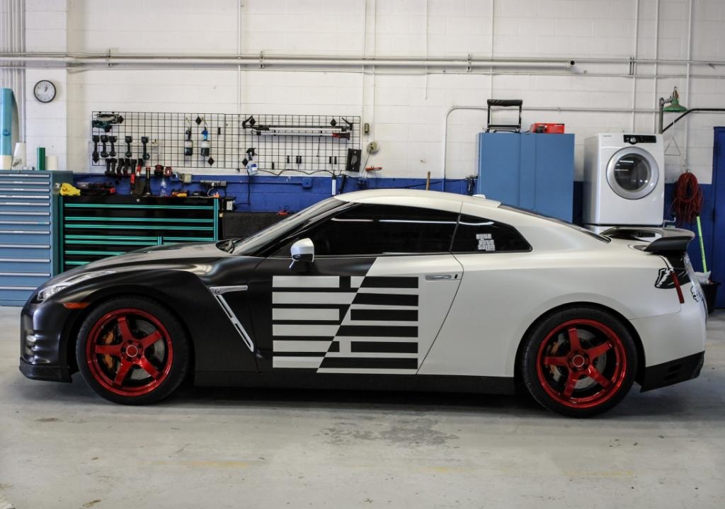 Nissan GT-R full side profile — matte PPF and satin-black vinyl wrap