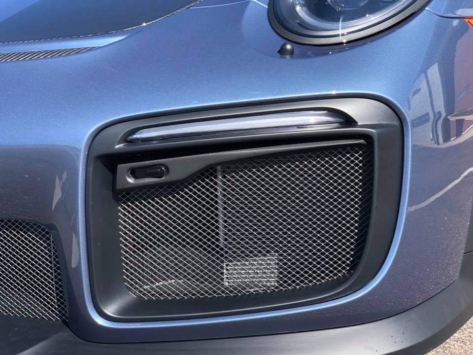 Blue Porsche GT2 RS front grille detail