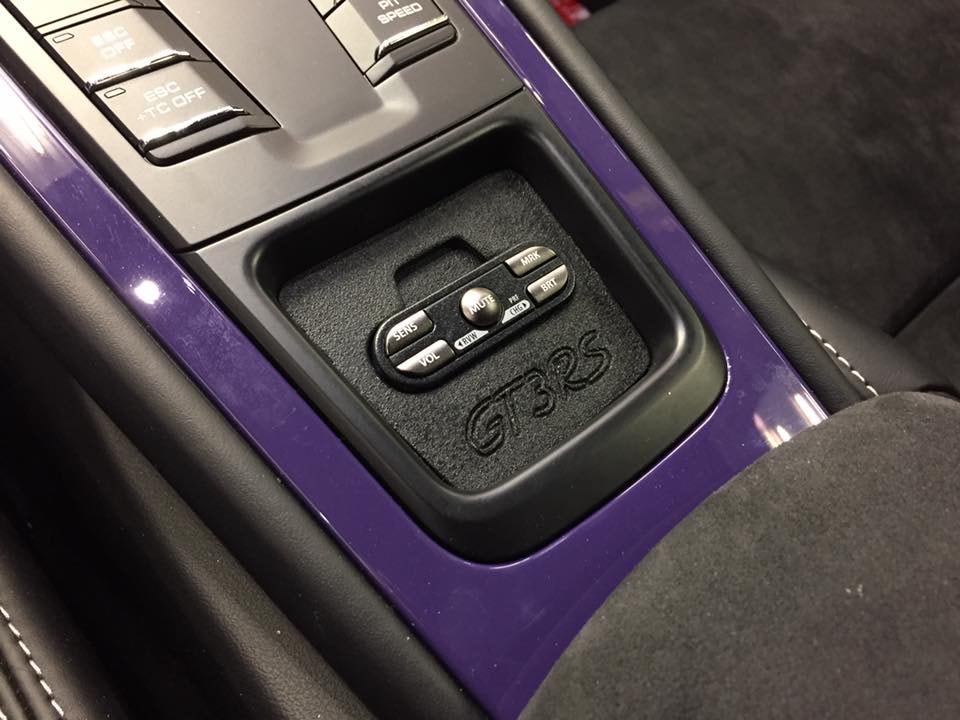 Purple Porsche GT3 RS interior radar controller